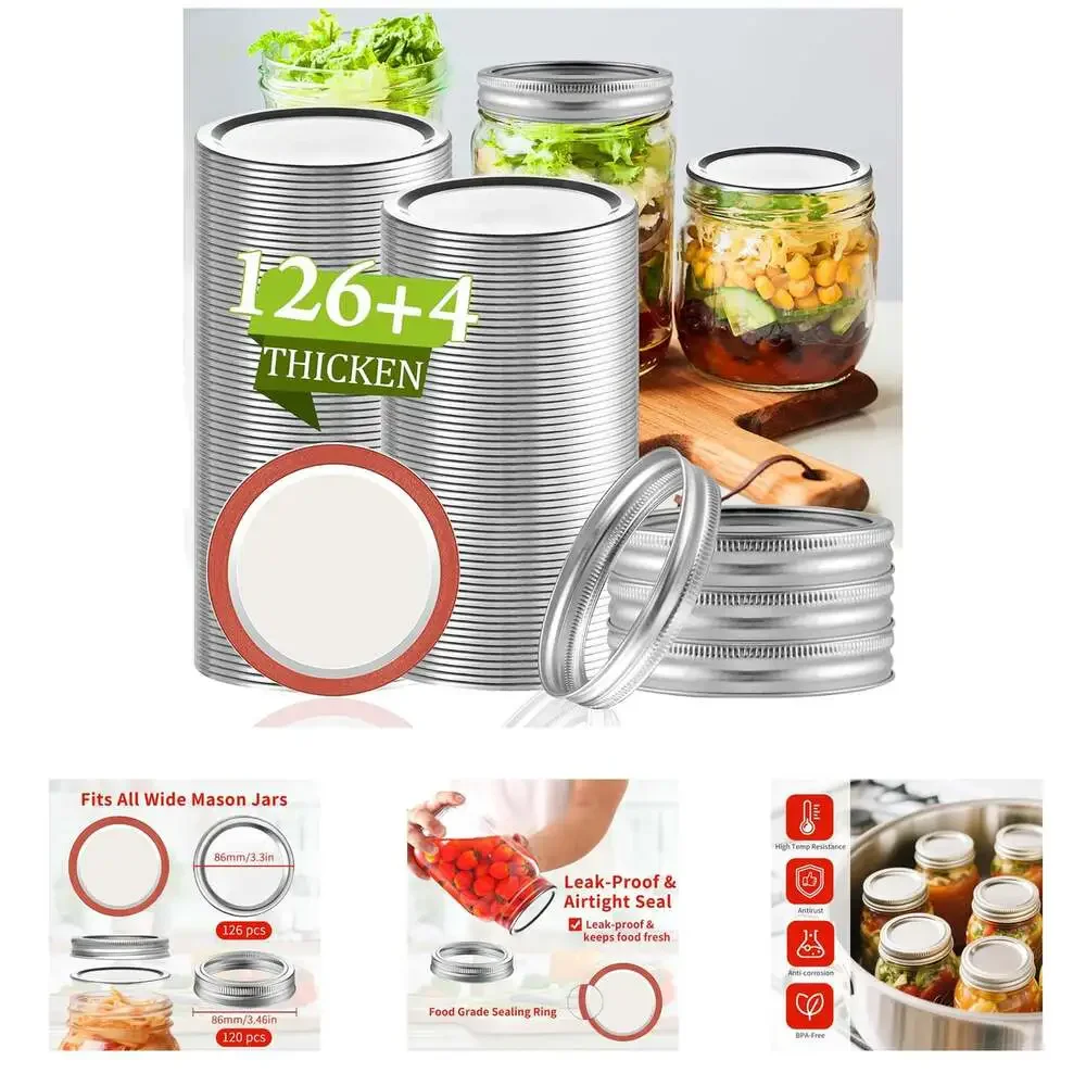Canning Lids 130PCS Wide Mouth 86MM Anti-Rust Airtight Leak Proof Silver Jar